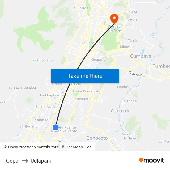 Copal to Udlapark map