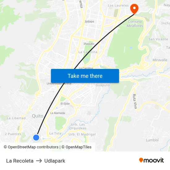 La Recoleta to Udlapark map