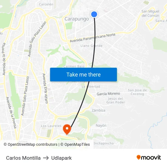 Carlos Montilla to Udlapark map