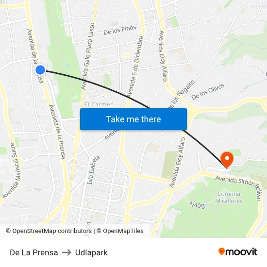 De La Prensa to Udlapark map