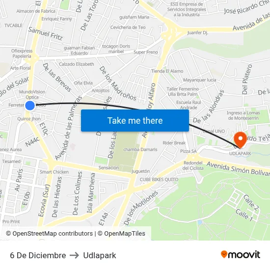 6 De Diciembre to Udlapark map