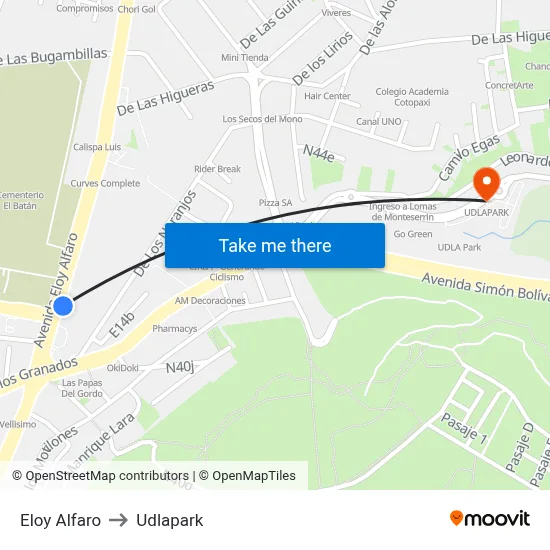 Eloy Alfaro to Udlapark map