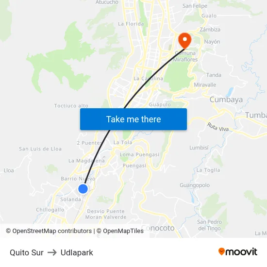 Quito Sur to Udlapark map