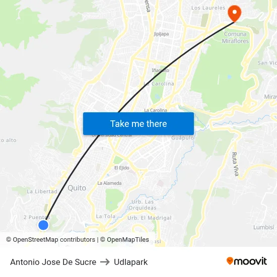 Antonio Jose De Sucre to Udlapark map