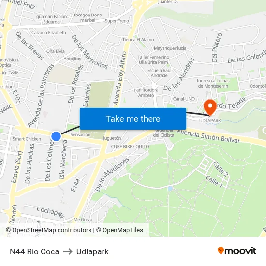 N44 Rio Coca to Udlapark map