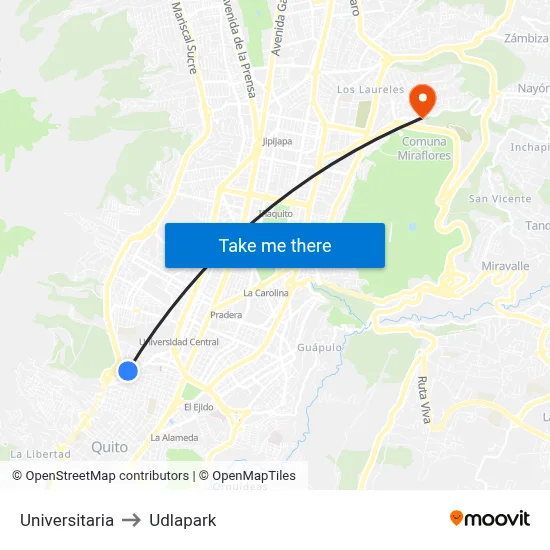 Universitaria to Udlapark map