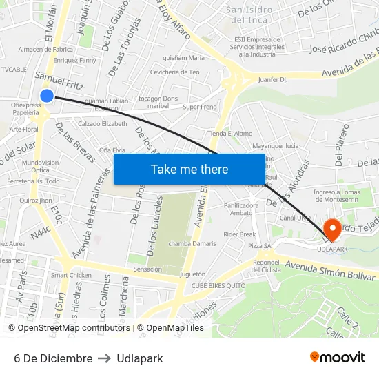 6 De Diciembre to Udlapark map