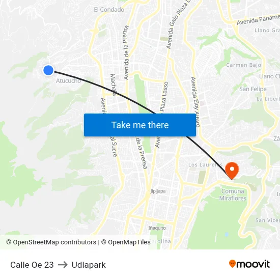 Calle Oe 23 to Udlapark map