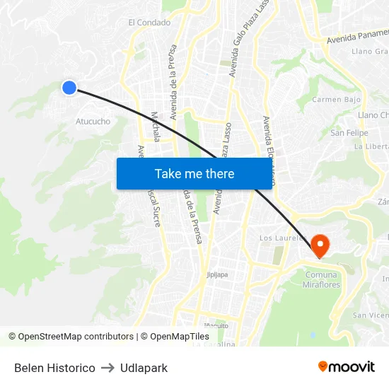 Belen Historico to Udlapark map