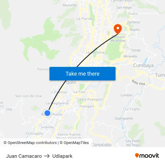 Juan Camacaro to Udlapark map
