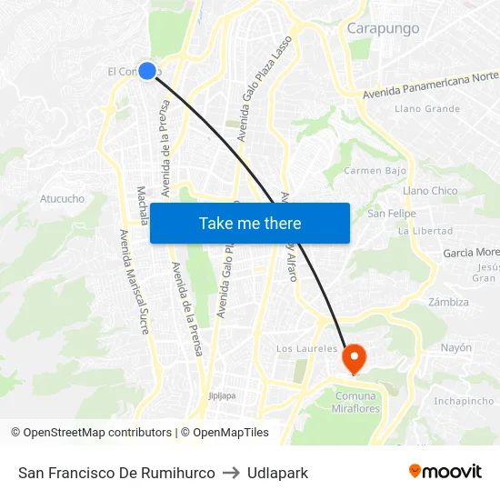 San Francisco De Rumihurco to Udlapark map