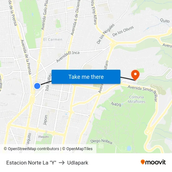 Estacion  Norte La "Y" to Udlapark map