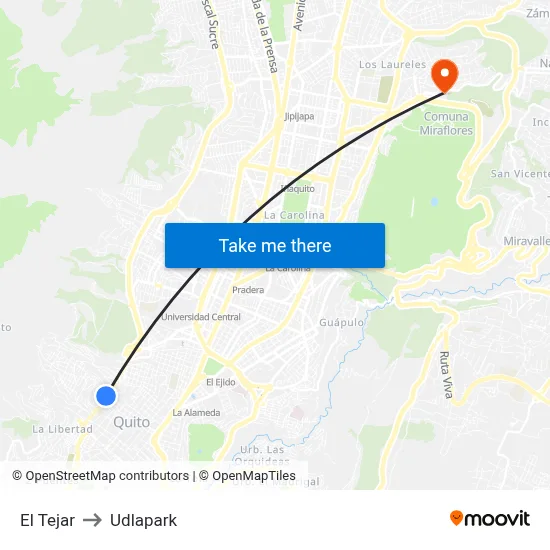 El Tejar to Udlapark map