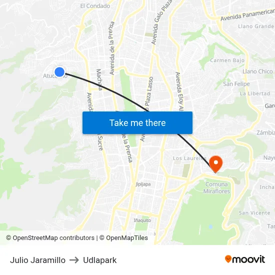 Julio Jaramillo to Udlapark map