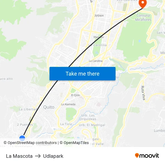 La Mascota to Udlapark map