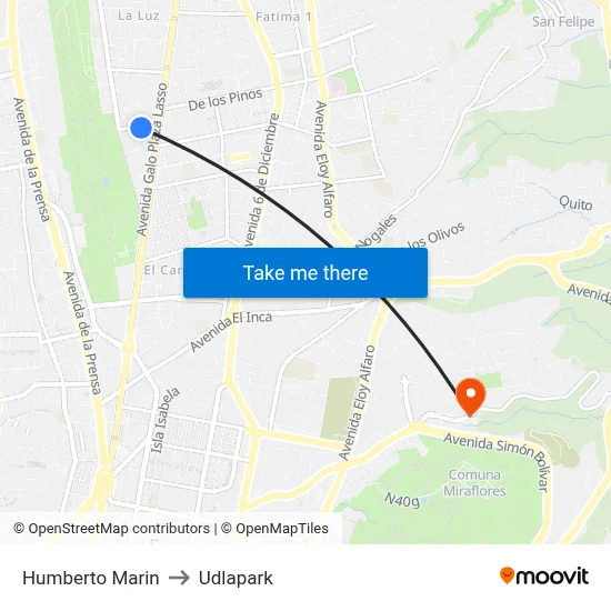 Humberto Marin to Udlapark map