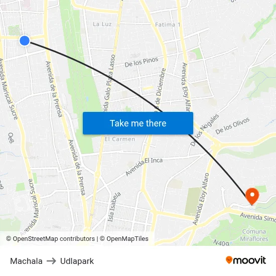 Machala to Udlapark map
