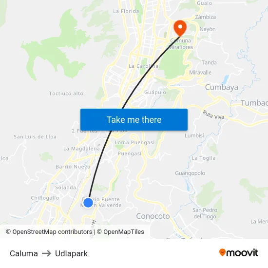 Caluma to Udlapark map