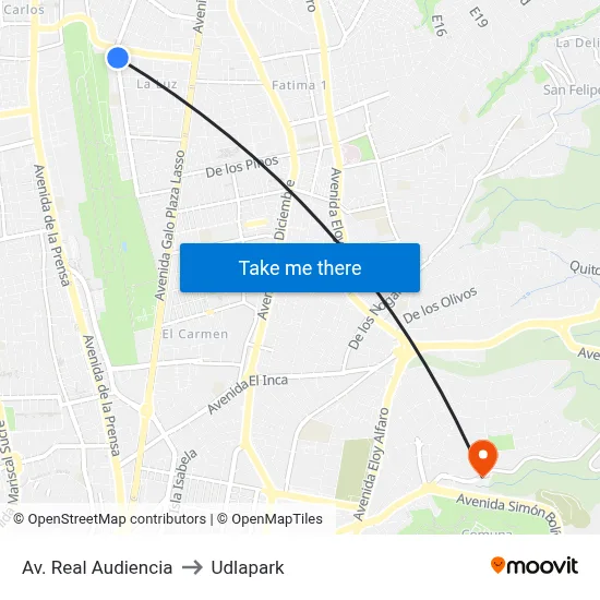 Av. Real Audiencia to Udlapark map