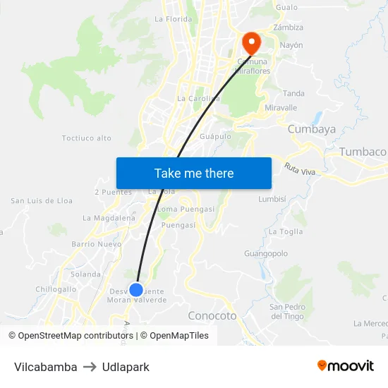 Vilcabamba to Udlapark map