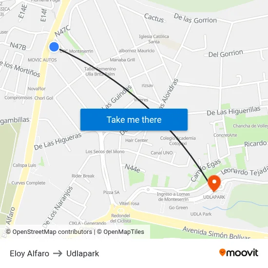 Eloy Alfaro to Udlapark map