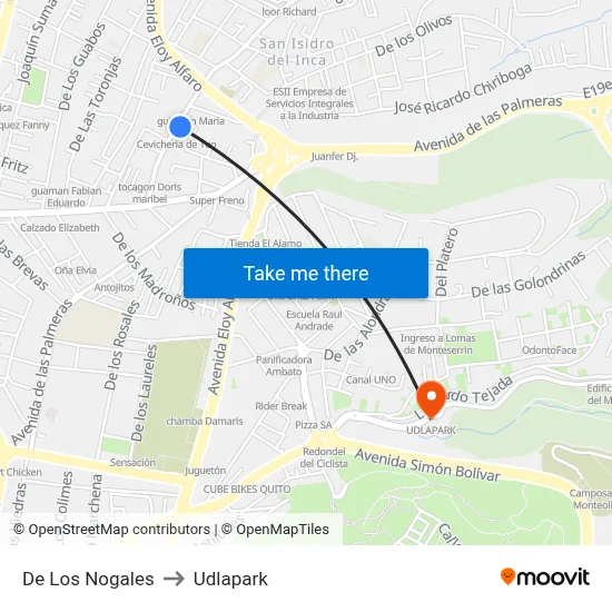 De Los Nogales to Udlapark map