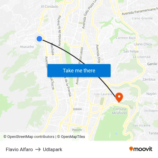 Flavio Alfaro to Udlapark map