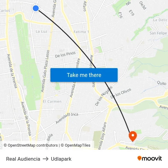 Real Audiencia to Udlapark map