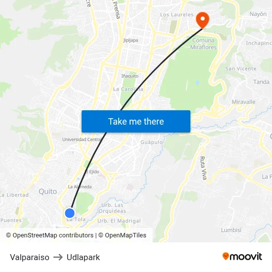 Valparaiso to Udlapark map