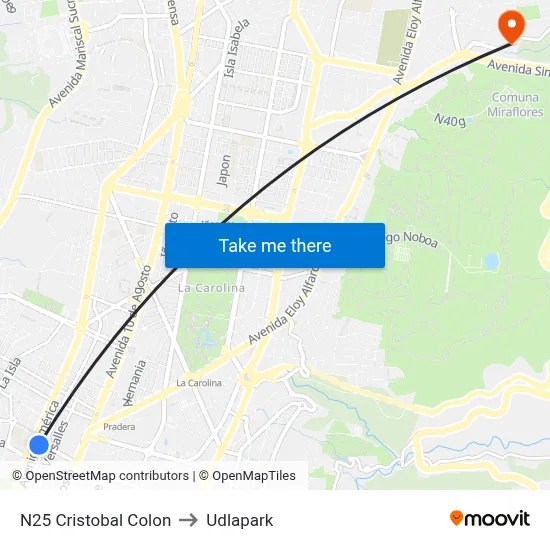 N25 Cristobal Colon to Udlapark map
