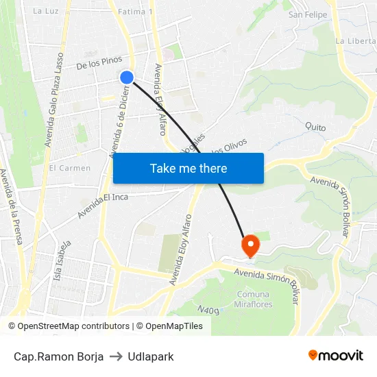 Cap.Ramon Borja to Udlapark map