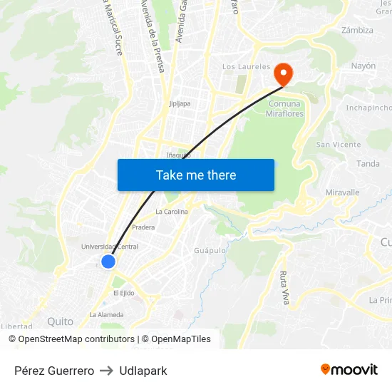 Pérez Guerrero to Udlapark map