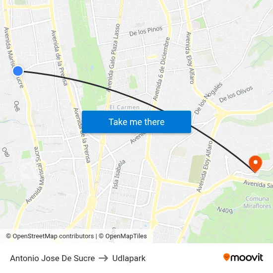 Antonio Jose De Sucre to Udlapark map