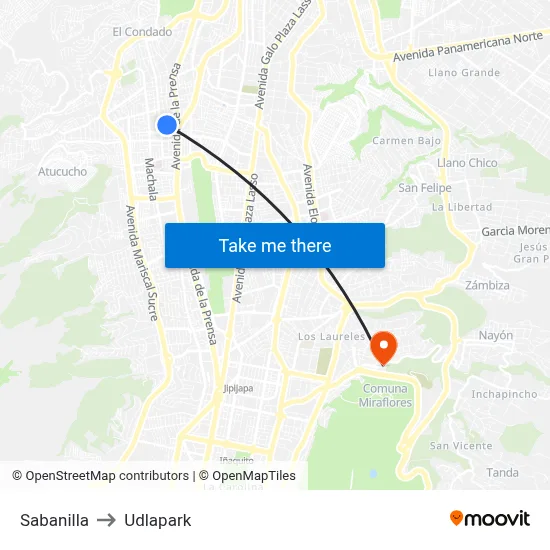Sabanilla to Udlapark map