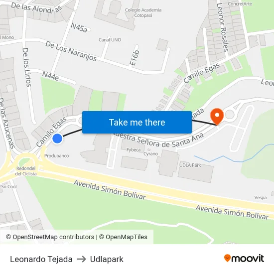 Leonardo Tejada to Udlapark map