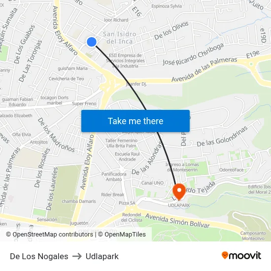 De Los Nogales to Udlapark map