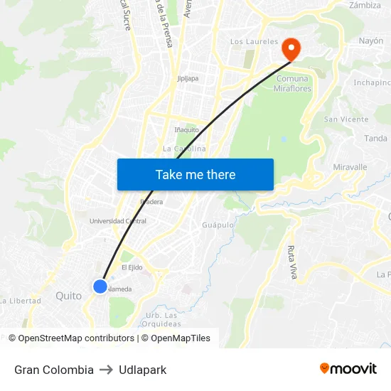 Gran Colombia to Udlapark map