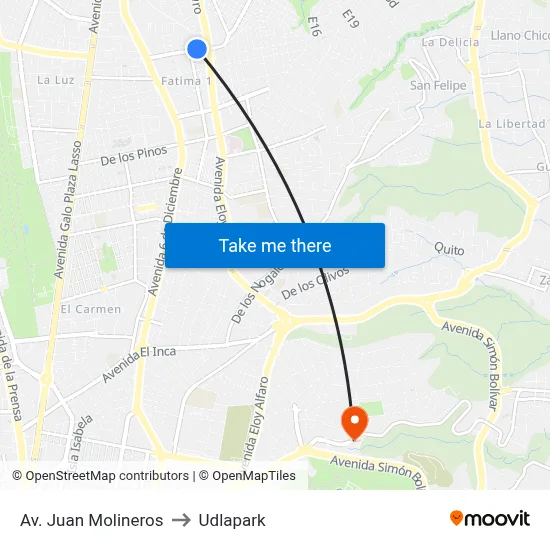 Av. Juan Molineros to Udlapark map