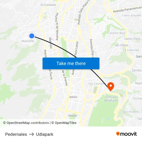 Pedernales to Udlapark map