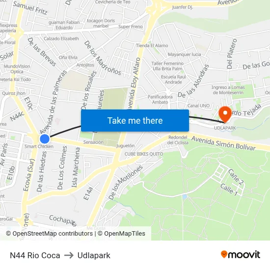 N44 Rio Coca to Udlapark map