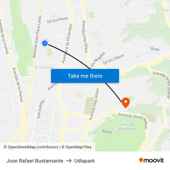 Jose Rafael Bustamante to Udlapark map