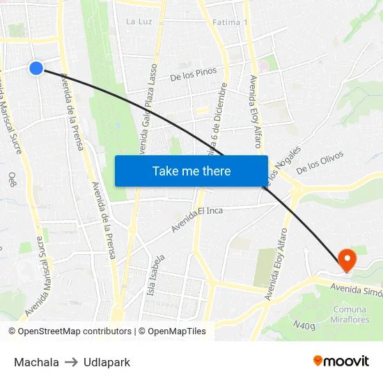 Machala to Udlapark map