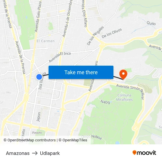 Amazonas to Udlapark map