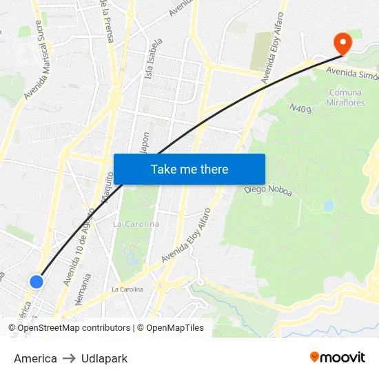 America to Udlapark map