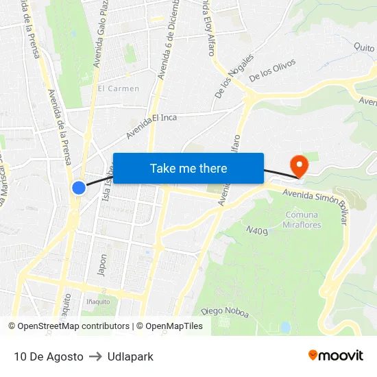 10 De Agosto to Udlapark map