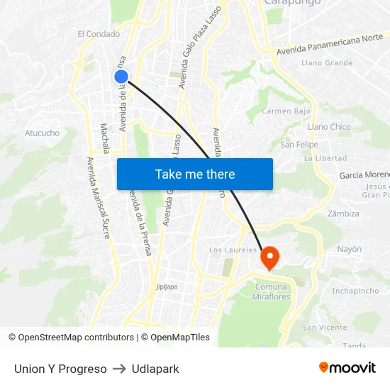 Union Y Progreso to Udlapark map