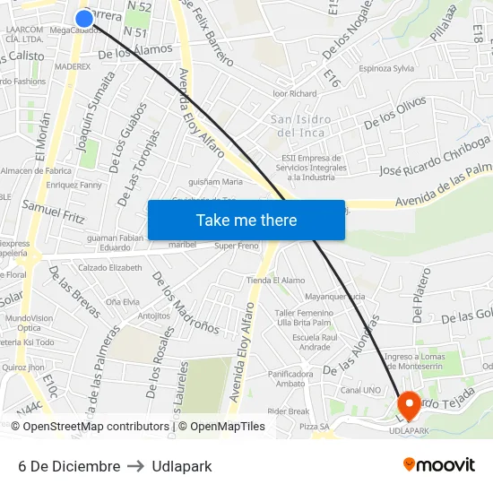 6 De Diciembre to Udlapark map