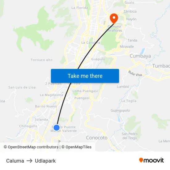Caluma to Udlapark map