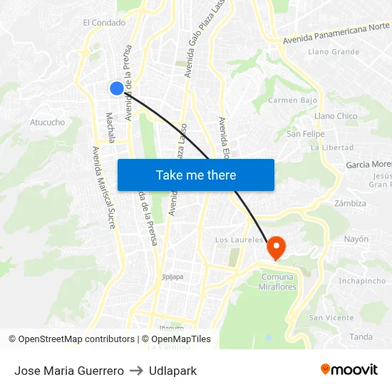Jose Maria Guerrero to Udlapark map