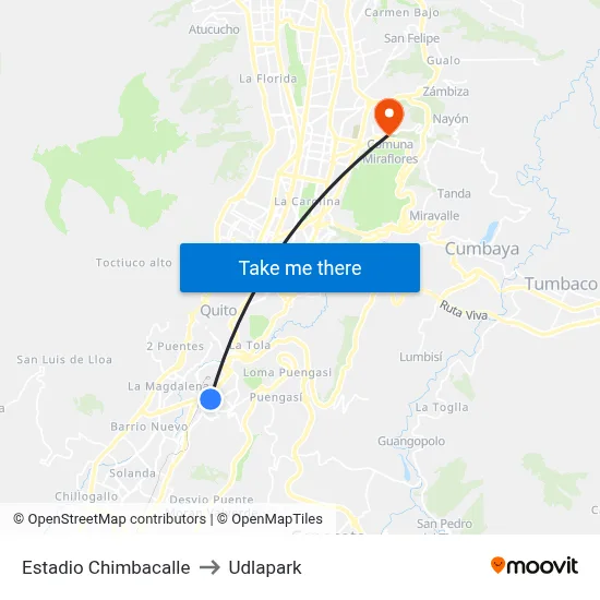 Estadio Chimbacalle to Udlapark map
